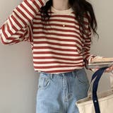 レッド | ボーダー長袖トップス【韓国ファッション】 | Girly Doll