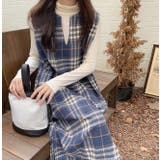 Vネックウールチェックロングノースリワンピース【韓国ファッション】 | Girly Doll | 詳細画像5 