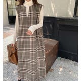 Vネックウールチェックロングノースリワンピース【韓国ファッション】 | Girly Doll | 詳細画像6 