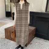 Vネックウールチェックロングノースリワンピース【韓国ファッション】 | Girly Doll | 詳細画像8 