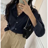 ネイビー | カラーシャツブラウス【韓国ファッション】【春夏新商品】 | Girly Doll