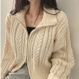 ベージュ | ダブルジップケーブル編みニットカーディガン【韓国ファッション】 | Girly Doll