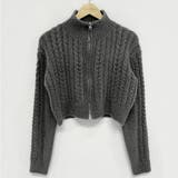 ダークグレー | ダブルジップケーブル編みニットカーディガン【韓国ファッション】 | Girly Doll