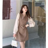 Vネックドッキングワンピース【韓国ファッション】 | Girly Doll | 詳細画像2