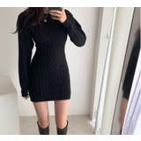 ブラック | バックシャンケーブルワンピース【韓国ファッション】 | Girly Doll