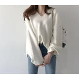 ホワイト | オーバーサイズVネックニット・セーター【韓国ファッション】 | Girly Doll