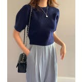 ブルー | パフスリーブサマーニット【韓国ファッション】 | Girly Doll