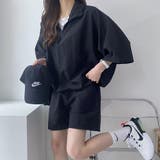 ハーフジップトップス＋ショートパンツ セットアップ【韓国ファッション】 | Doula Doula | 詳細画像2 