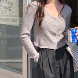 グレー | Vネックリブニットカーディガン【韓国ファッション】【春夏新商品】 | Doula Doula