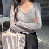Vネックリブニットカーディガン【韓国ファッション】【春夏新商品】 | Doula Doula | 詳細画像3 