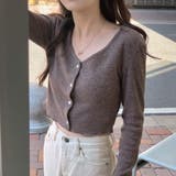 ブラウン | Vネックリブニットカーディガン【韓国ファッション】【春夏新商品】 | Doula Doula
