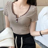 ヘンリーネックボーダーTシャツ【韓国ファッション】 | Girly Doll | 詳細画像2 