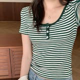 ヘンリーネックボーダーTシャツ【韓国ファッション】 | Girly Doll | 詳細画像3 