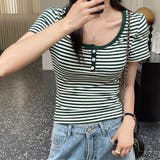ヘンリーネックボーダーTシャツ【韓国ファッション】 | Girly Doll | 詳細画像4 