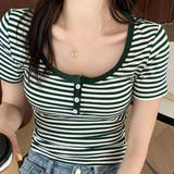 ヘンリーネックボーダーTシャツ【韓国ファッション】 | Girly Doll | 詳細画像7 
