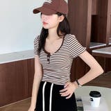 ヘンリーネックボーダーTシャツ【韓国ファッション】 | Girly Doll | 詳細画像8 