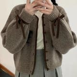 ブラウン | リボン袖ニットカーディガン【韓国ファッション】 | Doula Doula