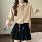 ポロカラーレースアップ半袖カットソー【韓国ファッション】 | Girly Doll | 詳細画像13