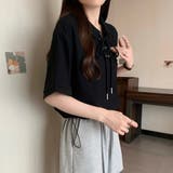 ポロカラーレースアップ半袖カットソー【韓国ファッション】 | Girly Doll | 詳細画像19