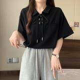 ポロカラーレースアップ半袖カットソー【韓国ファッション】 | Girly Doll | 詳細画像20