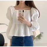 ホワイト | ボリュームスリーブペプラムブラウス【韓国ファッション】 | Doula Doula