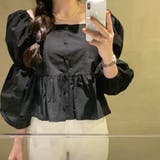 ブラック | ボリュームスリーブペプラムブラウス【韓国ファッション】 | Doula Doula