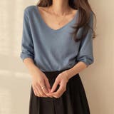Vネック半袖サマーニットプルオーバー【韓国ファッション】 | Doula Doula | 詳細画像17