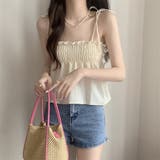 ベージュ | シャーリングフレアキャミソール【韓国FASHION】【2022春夏商品】 | Girly Doll