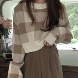 モカ | ギンガムチェックニットトップス【韓国ファッション】 | Girly Doll