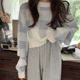 ギンガムチェックニットトップス【韓国ファッション】 | Girly Doll | 詳細画像3