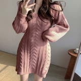ピンク | Vネックケーブルニットミニワンピース【韓国ファッション】 | Doula Doula