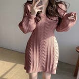 Vネックケーブルニットミニワンピース【韓国ファッション】 | Doula Doula | 詳細画像14