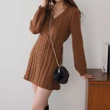 Vネックケーブルニットミニワンピース【韓国ファッション】 | Girly Doll | 詳細画像46 