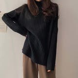 ブラック | ボトルネックリブニットセーター【韓国ファッション】 | Girly Doll