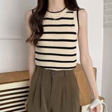 ボーダーノースリーブ ニットトップス【韓国ファッション】【春夏新商品】 | Doula Doula | 詳細画像6 