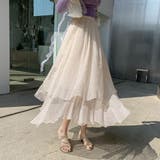 イレギュラーヘム シフォンフレアスカート【韓国ファッション】【春夏新商品】 | Doula Doula | 詳細画像7 