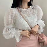 ホワイト | クシュっと感が可愛い。ラウンドネックボリュームスリーブブラウス | Girly Doll