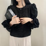 ブラック | クシュっと感が可愛い。ラウンドネックボリュームスリーブブラウス | Girly Doll