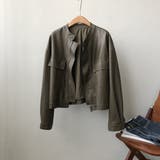 絶妙なサイズ感。PUエコレザーノーカラージャケット | Doula Doula | 詳細画像26