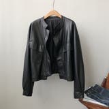 絶妙なサイズ感。PUエコレザーノーカラージャケット | Doula Doula | 詳細画像31