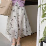 ホワイト | 大人可愛い花柄。フレアシフォンロングスカート | Girly Doll