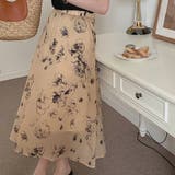 ベージュ | 大人可愛い花柄。フレアシフォンロングスカート | Girly Doll