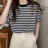 ハートのロゴがポイント。クルーネックカラーボーダーTシャツ | Girly Doll | 詳細画像5