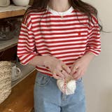 ハートのロゴがポイント。クルーネックカラーボーダーTシャツ | Girly Doll | 詳細画像16