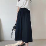 ブラック | 大人のラフ感。ウエストゴムフレアガウチョパンツ クロップドパンツ | Doula Doula