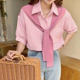 ピンクB | 1枚でレイヤードスタイル完成。フェイクツーピースストライプカラーシャツ | Girly Doll
