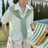 グリーンB | 1枚でレイヤードスタイル完成。フェイクツーピースストライプカラーシャツ | Girly Doll