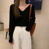 ブラック | Vネックリブニット【韓国ファッション】 | Girly Doll
