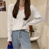 ホワイト | Vネックリブニット【韓国ファッション】 | Girly Doll