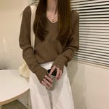 ブラウン | Vネックリブニット【韓国ファッション】 | Doula Doula
